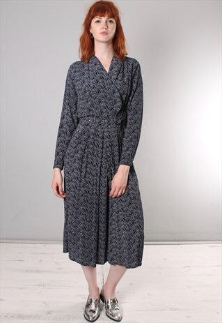 VINTAGE 80S PATTERNED WRAP MIDI DRESS