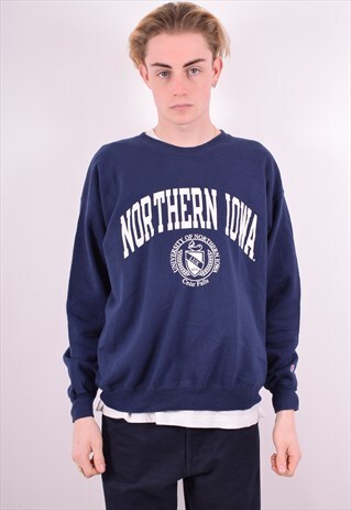 CHAMPION MENS VINTAGE SWEATSHIRT JUMPER LARGE NAVY BLUE 90'S