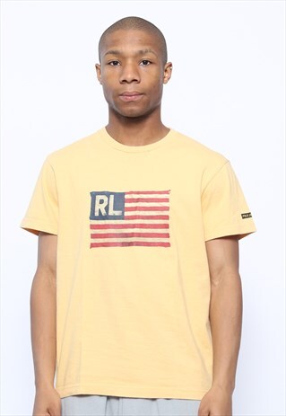 VINTAGE RALPH LAUREN BIG LOGO FLAG T-SHIRT YELLOW