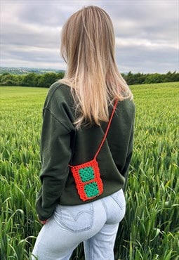 Orange Handmade Crochet Phone Bag with Cross Body Strap