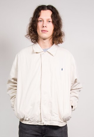 90'S VINTAGE BEIGE RALPH LAUREN BOMBER HARRINGTON JACKET