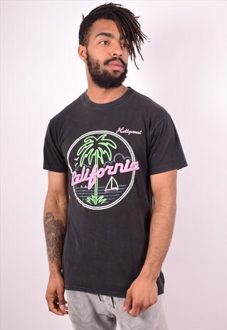MENS VINTAGE T-SHIRT TOP SMALL BLACK 90S