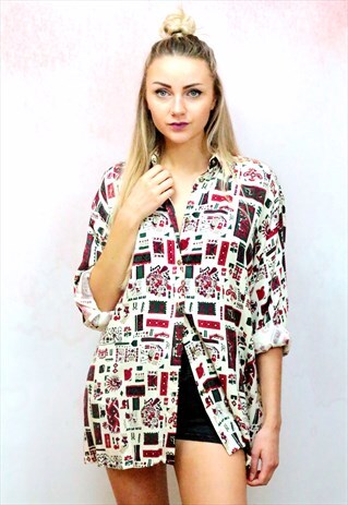 1990S VINTAGE AZTEC PATTERNED OVERSIZED SHIRT