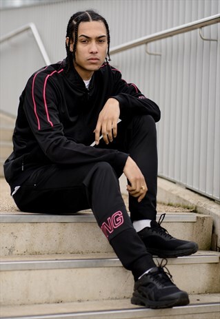 EARLHAM TRACKSUIT PANTS IN BLACK WITH NEON EMBROIDERY