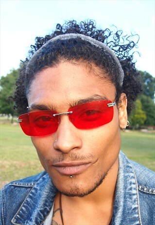 RED LENS 90S FRAMELESS SUNGLASSES