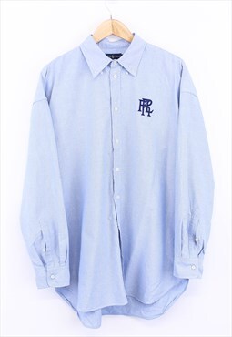 Vintage Ralph Lauren Shirt Blue Long Sleeve With Logo 90s
