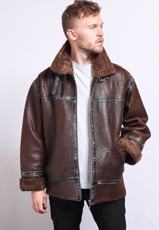 VINTAGE LEATHER AVIATOR FLEECE JACKET