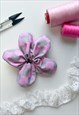 PINK AND GREY CHECKERBOARD FLOWER SCRUNCHIE