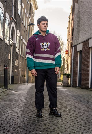 VINTAGE 90S APEX ONE NHL MIGHTY DUCKS 1/4 ZIP PADDED JACKET