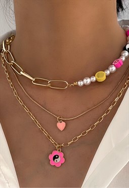Festival boho acrylic gold pearl necklace stack