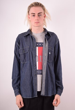 LEE MENS VINTAGE DENIM SHIRT MEDIUM BLUE 90S