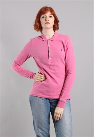 VINTAGE 90S RALPH LAUREN PINK LONG SLEEVE POLO SHIRT