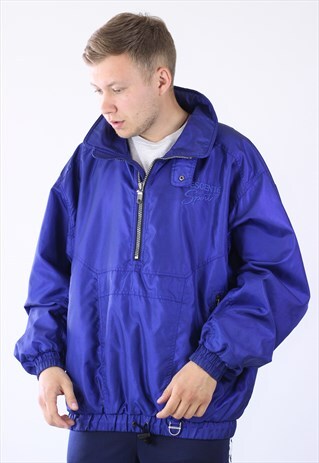 80S VINTAGE MENS DESCENTE HALF ZIP ANORAK WINDBREAKER JACKET