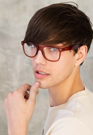 CLEAR LENS GEEK GLASSES CHUNKY BROWN FRAMES KAWAII COSPLAY