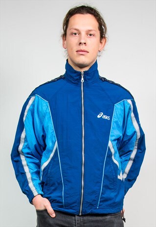 ASICS 90'S VINTAGE BLUE TAPED TRACKSUIT TOP JACKET