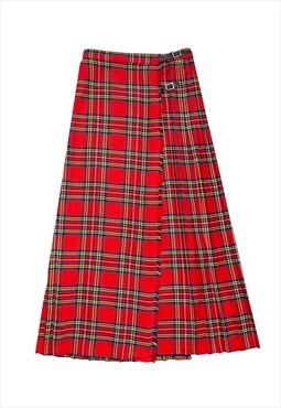 Vintage Y2K 00s red pleated plaid tartan maxi skirt 