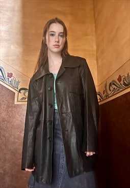 Vintage 1970s Leather Jacket Blazer in Black 