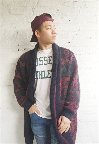 LONGLINE CARDIGAN WITH CONTRAST PRINT (1990'S/MEN'S)
