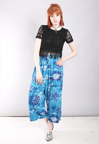 VINTAGE 90S HAWAIIAN TROPICAL PATTERNED CROPPED TROUSERS