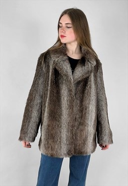 70's Vintage Faux Fur Brown Artic Fox Long Sleeve Jacket