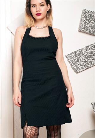 90S VINTAGE HALTER NECK BLACK DRESS