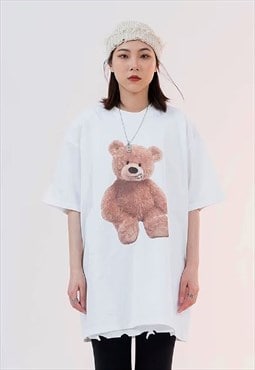 Teddy bear print t-shirt animal print tee skater top white