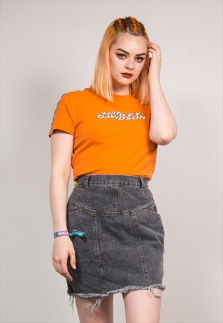 VINTAGE 90'S GREY RAW HEM DENIM MINI SKIRT