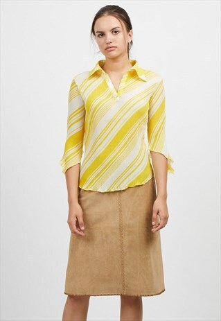 VINTAGE YELLOW WHITE J&D 1/4 SLEEVE STRIPED TOP