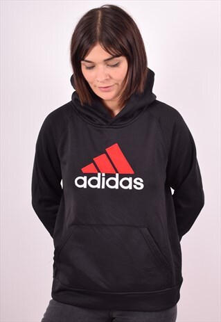 ADIDAS WOMENS VINTAGE HOODIE JUMPER LARGE BLACK 90S