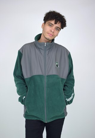 VINTAGE 90'S GREEN & GREY ZIP-UP FLEECE