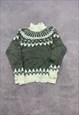 VINTAGE KNITTED JUMPER ABSTRACT PATTERNED HIGH NECK SWEATER