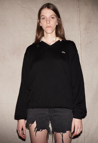 90' CLASSIC LACOSTE UNISEX BLACK WOOL JUMPER