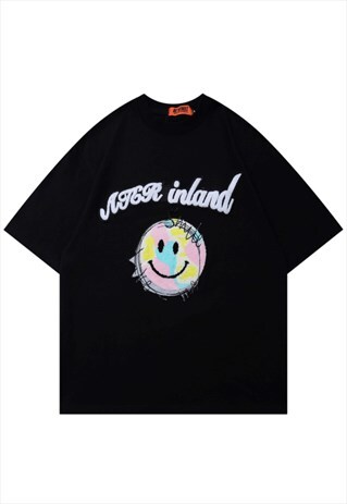 KALODIS HIP-HOP SMILEY EMBROIDERED CASUAL T-SHIRT