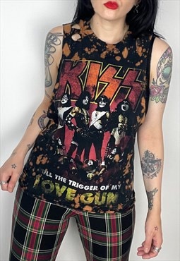 Kiss bleached distressed band Shirt size small 