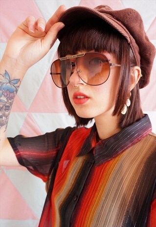 VINTAGE 90S / Y2K BROWN "SPORTS" AVIATOR SUNGLASSES