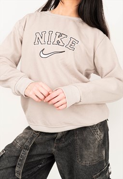 Vintage 00s Nike Beige Embroidered Spell Out Sweatshirt