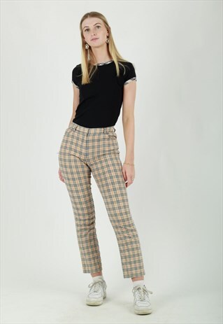RARE 90S BURBERRY NOVA CHECK PLEATED STRETCH TROUSERS