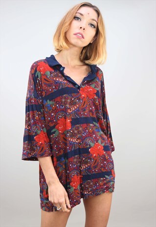 VINTAGE OVERSIZED PATTERNED FESTIVAL POLO T-SHIRT