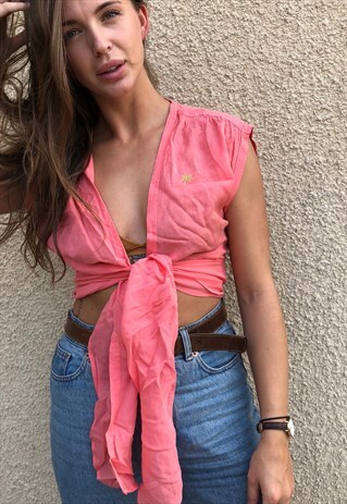 PATTERNED CROPPED TIE-UP RETRO VINTAGE FESTIVAL SHIRT