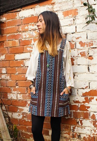 FAIRTRADE BLUE & BROWN DUNGAREE / OVERALL DRESS