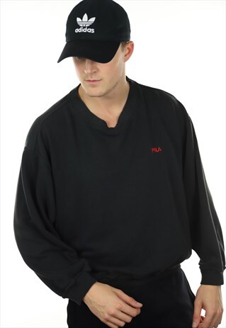 VINTAGE FILA V NECK SWEATSHIRT BLACK