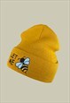 LET ME BEE EMBROIDERED BEANIE HAT IN MUSTARD