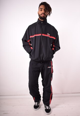 FILA MENS VINTAGE FULL TRACKSUIT MEDIUM BLACK 90S