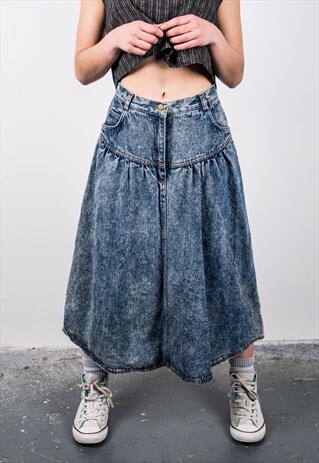 VINTAGE 1990S BLUE DENIM MIDI SKIRT