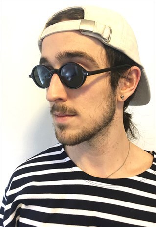 VINTAGE ORIGINAL 90S OVAL ROUND LENNON BLACK SUNGLASSES