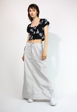 Vintage Y2K Tech Maxi Sports Skirt in Grey Small
