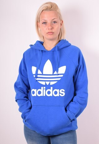ADIDAS WOMENS VINTAGE HOODIE JUMPER XL BLUE 90S