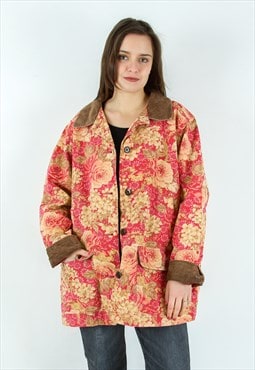 XL Barn Jacket Floral Pattern Button Up Cotton Coat Blazer