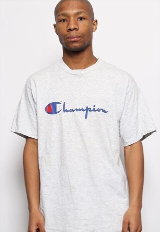 VINTAGE CHAMPION PRINT LOGO T-SHIRT GREY