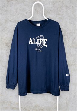 Vintage Blue Alife T-Shirt Long Sleeved Large